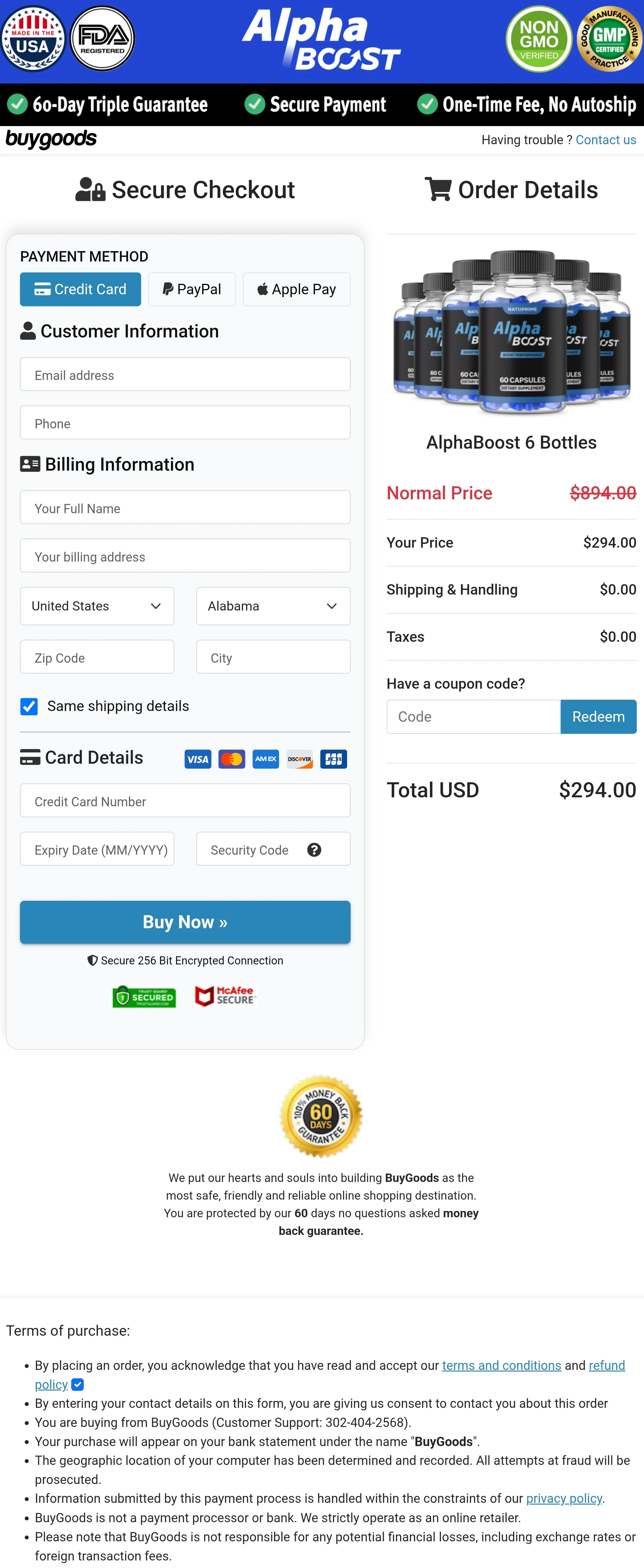 Alpha Boost order form